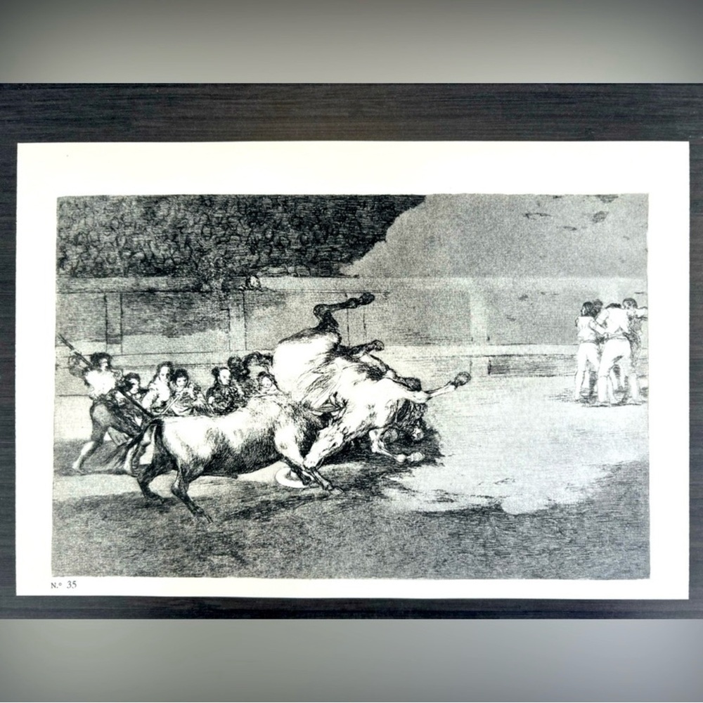 BULL, BULLRING Original Vintage Fine Art GOYA Spain Print 1960’s Printed Antique